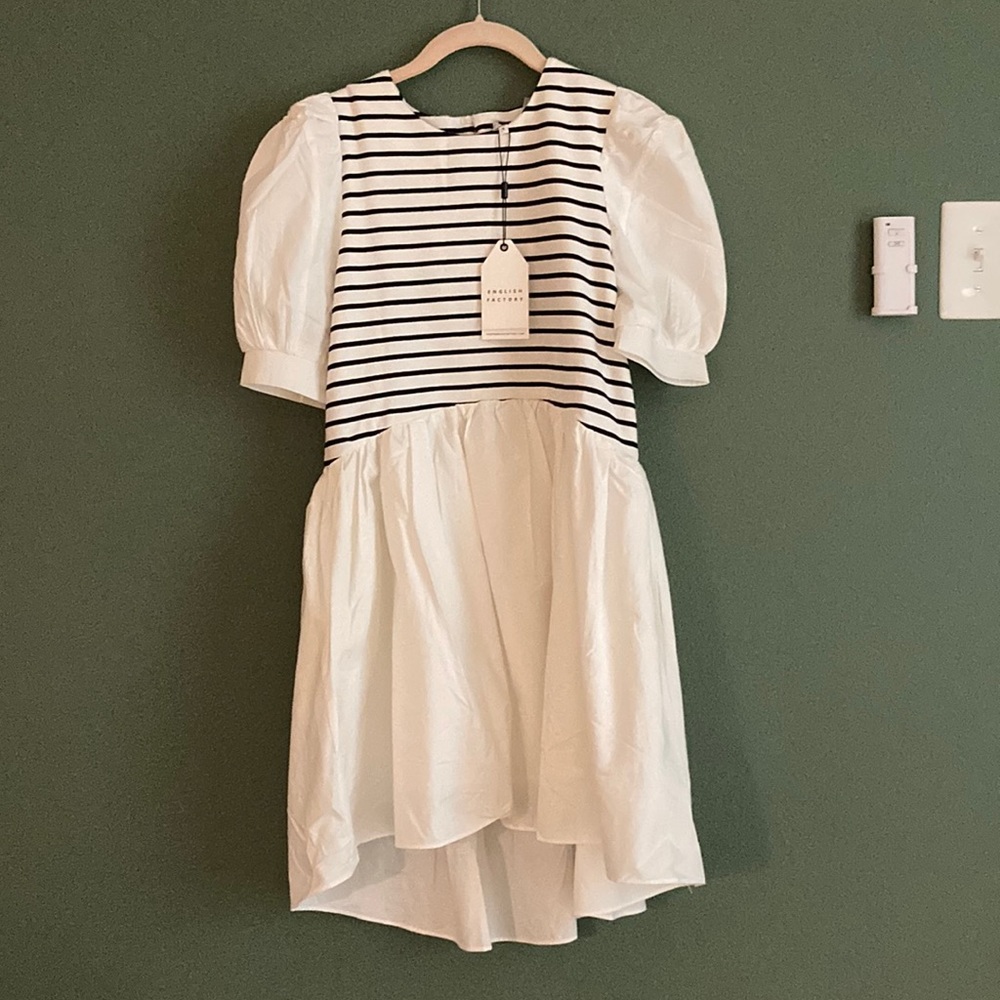 English Factory High Low White and Black Dress